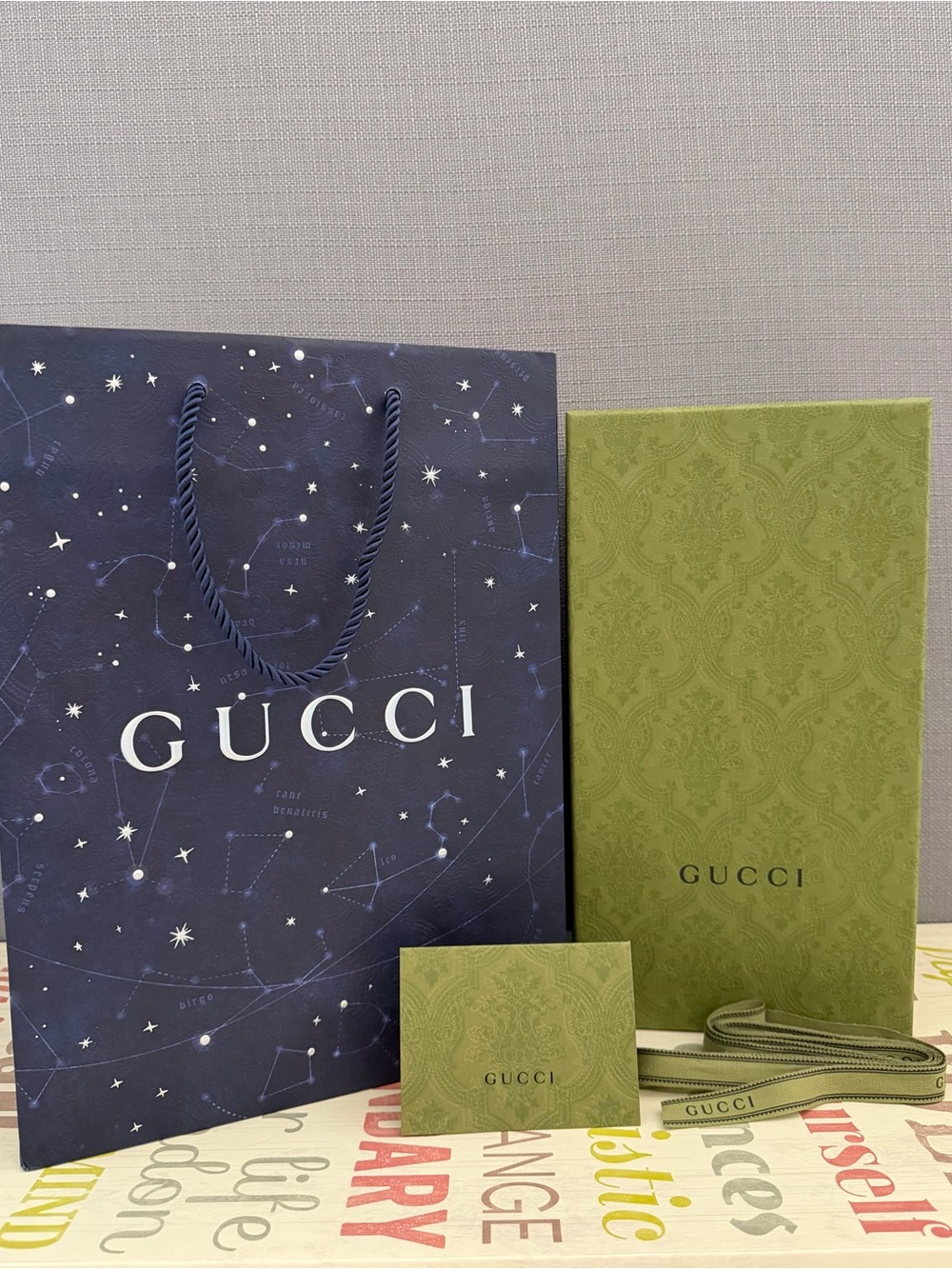 Gucci New Shoe Box Shopping Bag with Ribbon Receipt Envelope